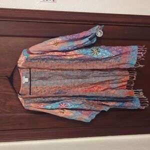 Time For Me Embroidered Bohemian Flowy Open Fringe Cardigan Size 2X